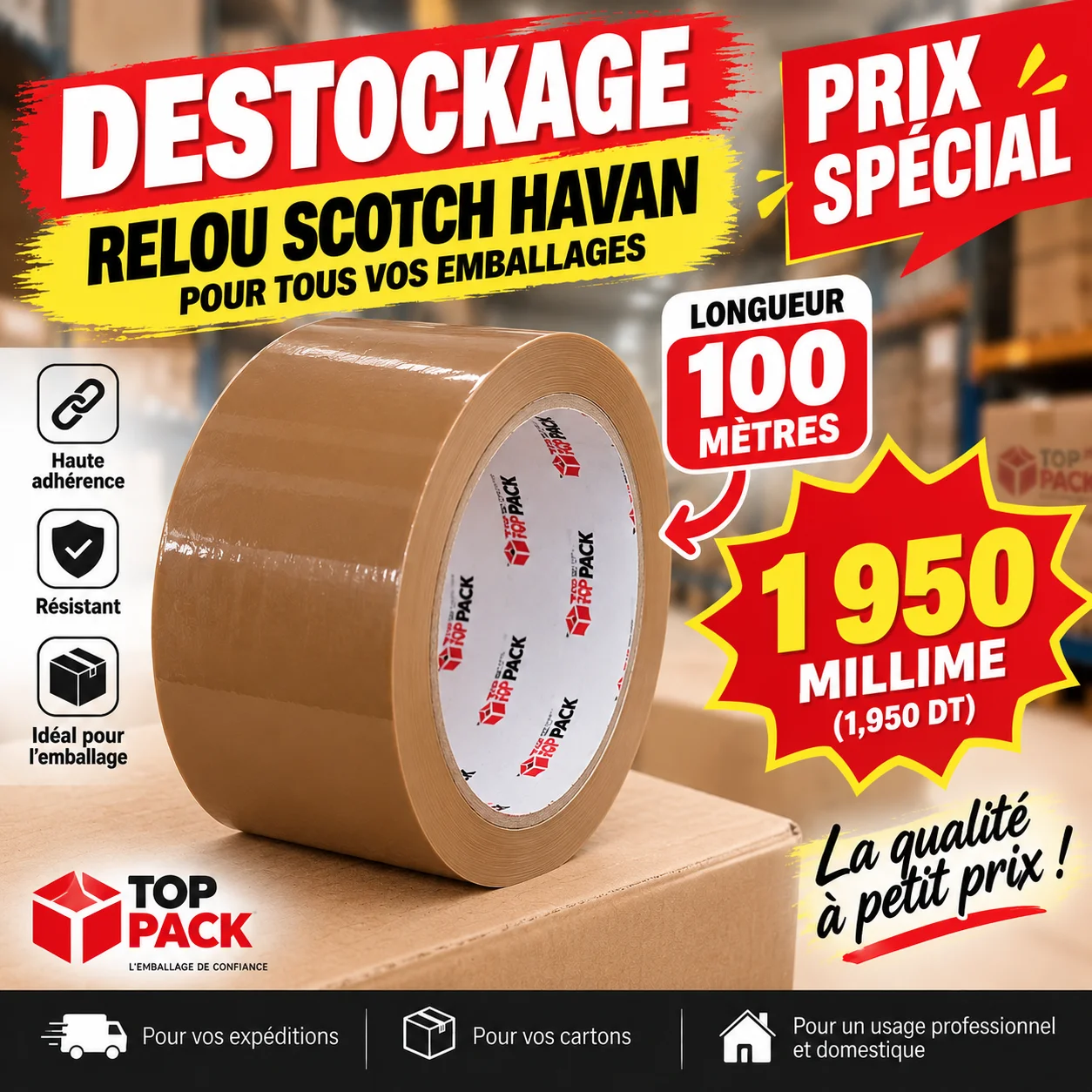 Rouleau Scotch Marron – 100 mètres | Prix Spécial Déstockage